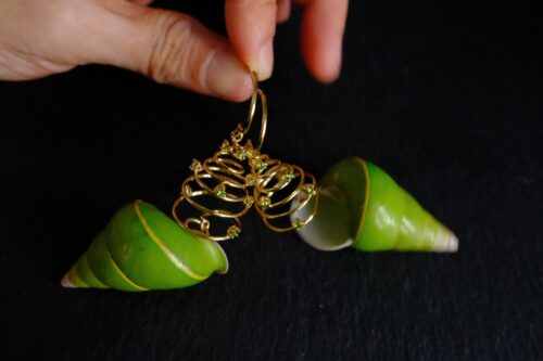 emerald green snail, bespoke earrings singapore, custom handmade jewellery, handmade jewellery singapore, SIJS