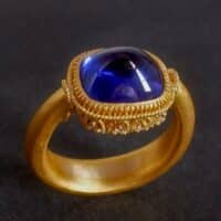 Medieval Style Ring, roman style ring for sale, 24k gold sapphire ring, ancient style rings, sugarloaf sapphire ring, blue sapphire sugarloaf ring, 24k solid gold ring mens, SIJS