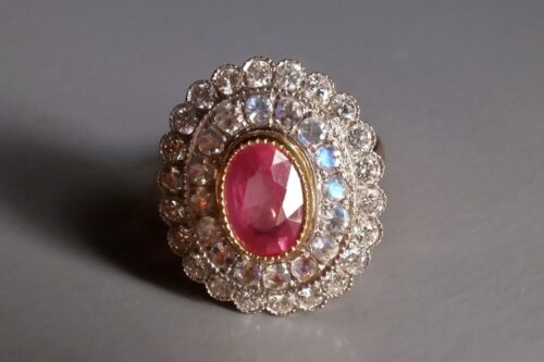 Sapphire Diamond and Moonstone Ring, pink sapphire halo ring, pink sapphire engagement ring, pink sapphire ring singapore, SIJS